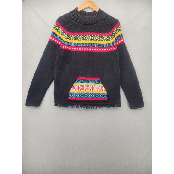 Hanna Andersson Sweaters - Hanna Andersson Fair Isle Fringe Sweater Charcoal Gray Neon Cotton Knit Medium